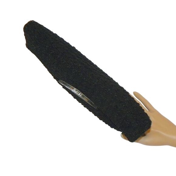 40's Large Black Cordé Envelope Clutch Bag w Lucite Decorative Clasp - Picture 7 of 10